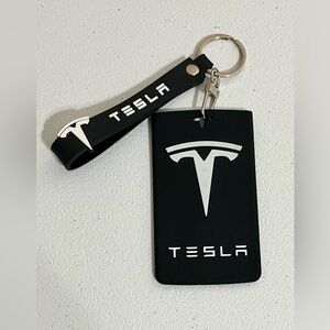 Tesla Silicon Protective Key Holder Black and White Keychain with Lanyard